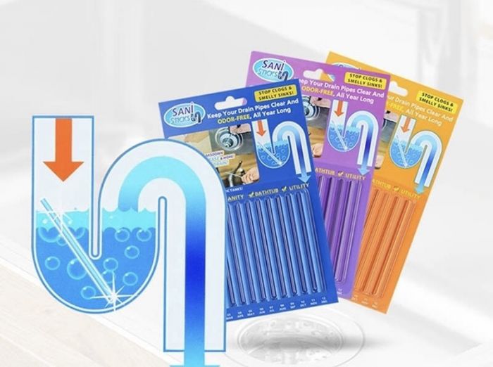 Палички для прочищення зливу раковини, ванни, мийки. Sani Sticks, 12 шт.