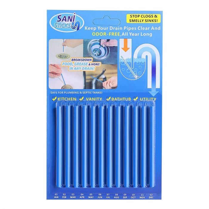 Палички для прочищення зливу раковини, ванни, мийки. Sani Sticks, 12 шт.