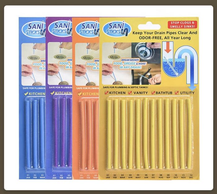 Палички для прочищення зливу раковини, ванни, мийки. Sani Sticks, 12 шт.