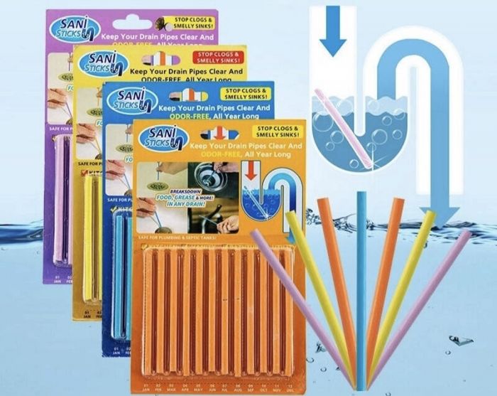 Палички для прочищення зливу раковини, ванни, мийки. Sani Sticks, 12 шт.